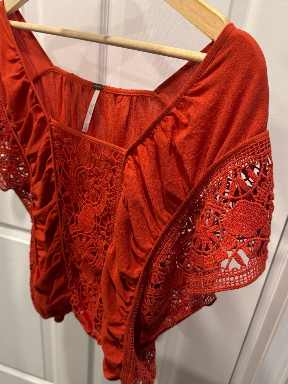 Free People Slightly Cropped Crochet Peasant Top